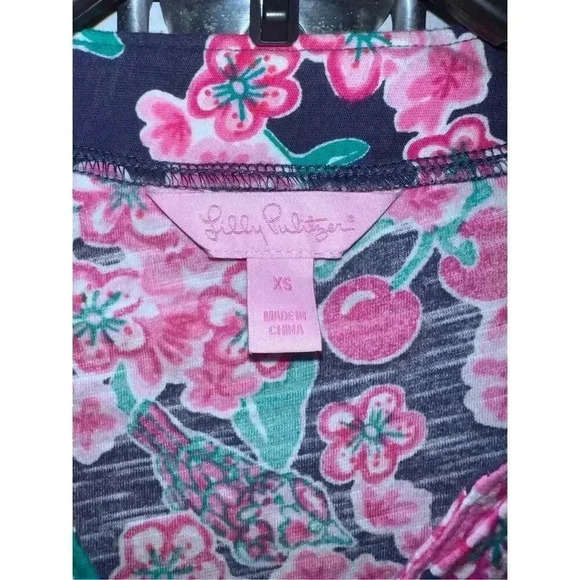Lilly Pulitzer Cherry Picker  Top Navy Pink xs Dopamine Boho V Neck Long Sleeve - Picture 5 of 6